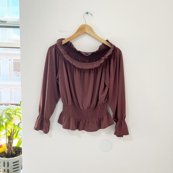 Express Purple Smocked Off the Shoulder Long Sleeve Top Size Medium - Picture 1 of 5